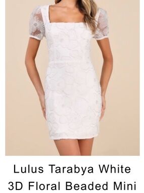 Lulu's White 3D Floral Beaded Square-Neck Mini Dress